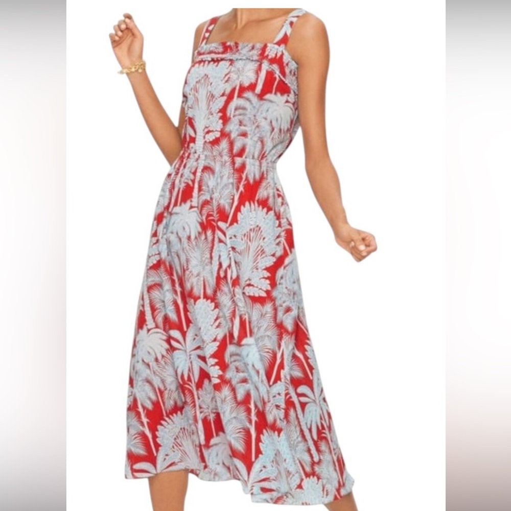 Talbots Oasis Palm Cotton Smocked Midi Dress 18